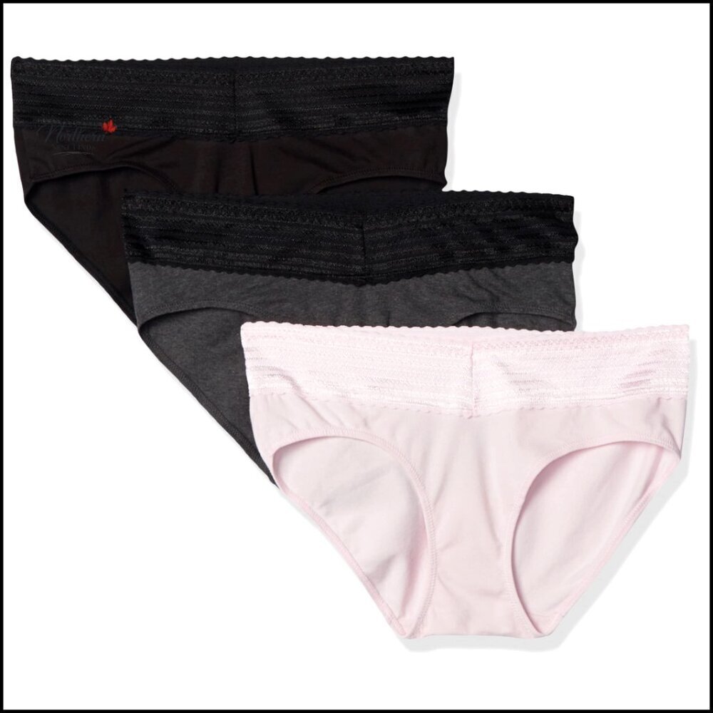 No Muffin Top Lace Hipster Panties 3 Pack, Cotton Stretch, Smooth Fit